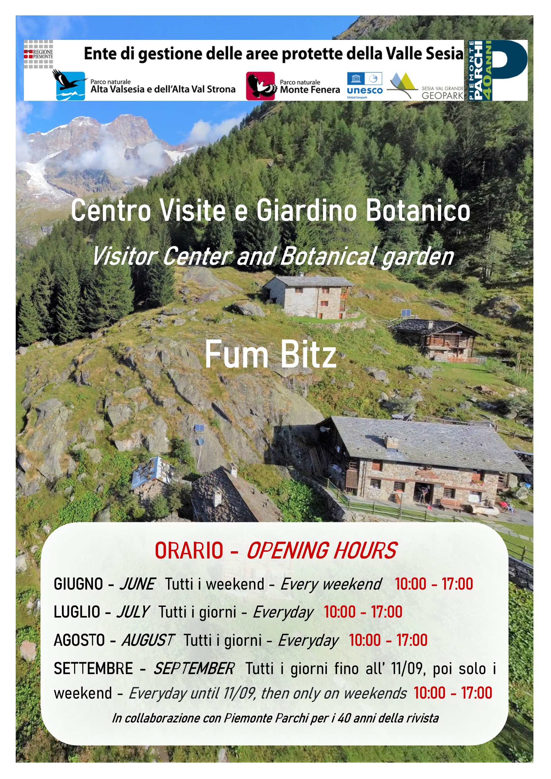 Aperture e Orari Centro Visite e Giardino Botanico Alpe Fum Bitz